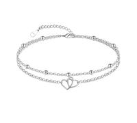 CHIC & ARTSY 925 Sterling Silver Cavigliere Multistrato Catene per Piedi Braccialetti Cuore Gioielli Estivi da Spiaggia per Donne