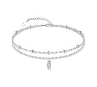 CHIC & ARTSY Cavigliera da donna in argento Sterling 925 con opale sintetico, cavigliera a strati con delicata catena di perline regolabile 28 cm migliore amica cavigliera da donna, One Size, Argento