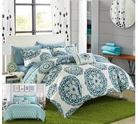 Chic at Home Barcelona 6 Pezzi reversibili Set Copripiumino con Lenzuola e federe per Cuscini Decorativi, Cotone, Verde, Comforter - Twin