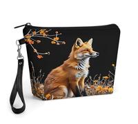 Chic Autumn Fox - Pochette per il trucco da donna, piccola pochette cosmetica in ecopelle PU con cerniera e cinturino da polso, astuccio da viaggio resistente all'acqua, grazioso organizer per borsett
