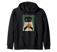 Chic Black Cat & Drinking Coffee - Regalo per Gli Amanti dei Gattini Felpa con Cappuccio