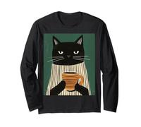 Chic Black Cat & Drinking Coffee - Regalo per Gli Amanti dei Gattini Maglia a Manica