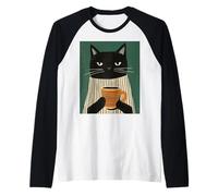 Chic Black Cat & Drinking Coffee - Regalo per Gli Amanti dei Gattini Maglia con Maniche Raglan