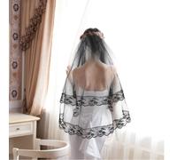 Chic Black Lace Veil for Brides Short Waist Length Durable Tulle Halloween Veil