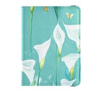 Chic Calla Lily Turchese Fiori Porta passaporto in pelle per le donne di viaggio per il viaggio Vaccino Card Holder Cover Combo Carino passaporto Libro per gli uomini Ultra Sottile, chic Calla Lily
