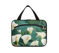 Chic Calla Lily Turquoise Hanging Toiletry Bags per Viaggiare Donne con gancio, Designer Fashion Makeup Bag per auto per le donne Viaggi Lavoro maleta para maquillaje L