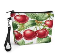 Chic Cherry - Pochette per il trucco da donna, piccola trousse in ecopelle PU con cerniera e cinturino da polso, astuccio da viaggio resistente all'acqua, grazioso organizer per borsetta, idea regalo.