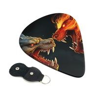 Chic Cool Two Fighting Roaring Dragon - Plettri per chitarra, 6 pezzi, spessore 0,46 mm, in celluloide, con supporto in pelle, plettro personalizzato per basso, chitarra elettrica, acustica, regalo