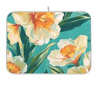 Chic Daffodil Flowers Pattern Teal asciugatura opaco cucina bancone scolapiatti panno scolapiatti stuoie per cucina 18 x 24 18 x 24