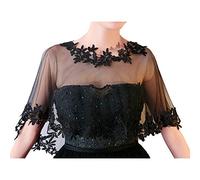 CHIC DIARY Avvolgere scialle da sposa in pizzo per le donne da sera mantello da sposa copre la sciarpa per il partito di ballo del vestito, Nero , Etichettalia unica