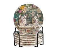 Chic Dogs - Set di 6 sottobicchieri assorbenti per vasca da bagno, stile vintage, con supporto, per protezione da tavolo, decorazione minimalista per la cucina