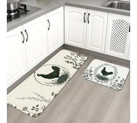 Chic Farmhouse - Tappetini da cucina per pavimento, design rustico con polli, morbidi, imbottiti, comodi, lavabili, antiscivolo, per aree di cottura, 2 pezzi