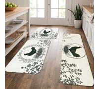 Chic Farmhouse - Tappetini da cucina per pavimento, design rustico con polli, morbidi, imbottiti, confortevoli, lavabili, antiscivolo, per aree di cottura, 3 pezzi