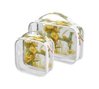 Chic Floralmorphic Lettera F Giallo Limone Margherite Stile Acquerello 2 Pack Trasparente Uomo Toiletry Borsa da Viaggio Approvata TSA Trasparente Borsa Trucco Viaggio Essenziale