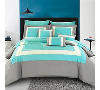 Chic Home Duke Completo Borsa Pezzo Blocco di Colore Fantasia Biancheria da Letto con Set di Lenzuola e Cuscini Decorativi federe Incluse, Poliestere, Turchese, Queen