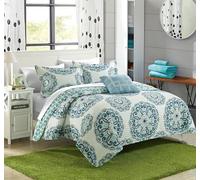 Chic Home Madrid 3 Pezzo, Reversibile, con Set Trapunta Super soffice Microfibra Medaglione Grande Stampato Design con Retro in Stile Geometrico Decorativo Cuscino e Federa, Twin Verde