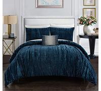 Chic Home Westmont - Set di 4 piumoni in velluto riccio increspato, per letto matrimoniale, in microfibra, blu navy, king size