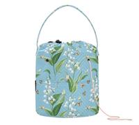 Chic Lily of the Valley Blue Crochet Storage Crochet Project Bags Portable Travel Storage for Crochet Tool Crochet Supply