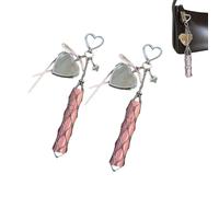 Chic Lip Gloss Holder with Mirror,Lipstick Holder Stainless, Keychain Lipgloss,Small Bling Crystal Lipsticks Storage Bag Key Chain (Two Heart)