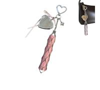 Chic Lip Gloss Holder with Mirror,Lipstick Holder Stainless, Keychain Lipgloss,Small Bling Crystal Lipsticks Storage Bag Key Chain (Heart)