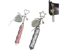 Chic Lip Gloss Holder with Mirror,Lipstick Holder Stainless, Keychain Lipgloss,Small Bling Crystal Lipsticks Storage Bag Key Chain (Star+Heart)