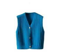 Chic maglia gilet donna interno ed esterno vita cappotto donna scollo a V sciolto maglione gilet, Blu, M