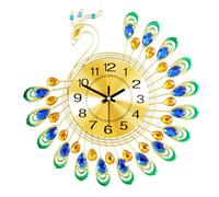 Chic - Orologio da parete in metallo da 38 cm, con splendida opera d'arte a pavone e elementi in cristallo, per decorazioni domestiche contemporanee