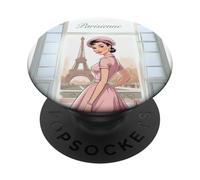 Chic Parigi Lady Torre Eiffel Parigi Francia Vintage Donne PopSockets PopGrip Adesivo