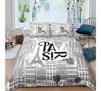 Chic Paris - Set di biancheria da letto con stampa di edificio famoso, set di biancheria da letto con 2 federe, 3 pezzi, per letto
