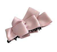 Chic Pink Satin Bow Banana Clip for Secure Ponytails，A Versatile Vertical Barrette and Hairpin Accessory for Women and Girls.