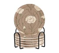 Chic - Set di 6 sottobicchieri in cotone con fiore di garofano marrone con supporto, per tavolino da caffè, bar, elementi essenziali per la decorazione della casa
