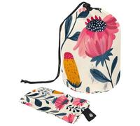 Chic - Trousse impermeabile con coulisse, da donna, perfetta per organizzare e proteggere gli elementi essenziali di bellezza, fiori rosa, Multicolore, 9.9x6.9in/25.2x17.6cm;6x3.5in/15.2x8.8cm