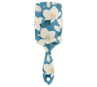 Chic White Clematis Fiori Teal Sfondo spazzole lisce per soffiare Progettato cuoio capelluto massaggiatore spazzola per capelli spessi con manico ergonomico cepillo para cabello de mujer