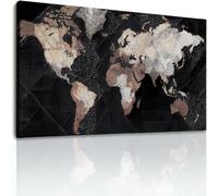 Chic World Map Canvas Wall Art Painting, Nero Rustico Classico Astratto Tela Immagini Wall Art per Camera da Letto Soggiorno Cucina Ufficio Decorazione da Parete Poster, 99,1 x 50,8 cm Senza Cornice