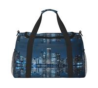 Chicago Borsa da viaggio con stampa riflessa, borsa da weekender, borsa da allenamento, borsa da yoga, borsone per oggetti personali per Audlts, Nero , Taglia unica