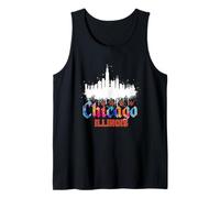 Chicago, Centro, Città, Orizzonte, colorito, Acquerello, Stile Canotta