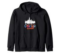 Chicago, Centro, Città, Orizzonte, colorito, Acquerello, Stile Felpa con Cappuccio