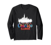 Chicago, Centro, Città, Orizzonte, colorito, Acquerello, Stile Maglia a Manica