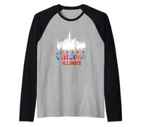 Chicago, Centro, Città, Orizzonte, colorito, Acquerello, Stile Maglia con Maniche Raglan