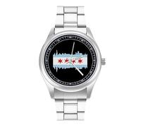 Chicago City Flag Fashion orologio da polso al quarzo in acciaio inox con numeri arabi per uomo donna, Stile:, regular, MHXYZHW
