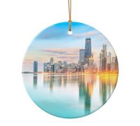 Chicago Downtown Sunset Print Ceramic Round Christmas Tree Hanging Multi-Scale Ornamenti con Appeso per la decorazione della casa 3 misure