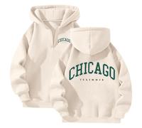 Chicago Felpa con cappuccio da donna 2025 con cappuccio Cool Pullover Outfits Workou Casual Sport Loose Fit Top Trendy Ladies Cartoon Cute Graphic Fashion Backwoods Goth Gothic con disegni, Beige, XL