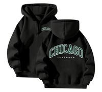 Chicago Felpa con cappuccio da donna 2025 con cappuccio Cool Pullover Outfits Workou Casual Sport Loose Fit Top Trendy Ladies Cartoon Cute Graphic Fashion Backwoods Goth Gothic con disegni, Nero , XL
