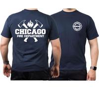 Chicago FIRE Dept. Axes and Flames, Navy T-Shirt, Blu, XL
