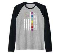 Chicago Illinois LGBTQ Gay Pride Month American Flag Rainbow Maglia con Maniche Raglan