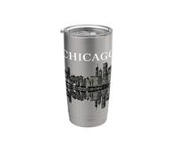 Chicago Illinois Skyline City Reflection Urban Bicchiere termico in acciaio inox doppia parete