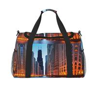 Chicago Illinois USA Stampa Weekender Pernottamento Carry On Bag Duffel Bag per Viaggio Donne Uomini Palestra Bagagli Borsa Carry on, Nero , Taglia unica