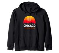 Chicago Illinois Vintage Sunset Retro City State USA Felpa con Cappuccio