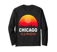 Chicago Illinois Vintage Sunset Retro City State USA Maglia a Manica