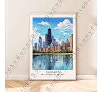 Chicago Illustrazione Stampa Skyline Poster da Parete Décor Viaggi Opera D'Arte